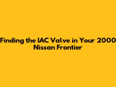 Finding the IAC Valve in Your 2000 Nissan Frontier