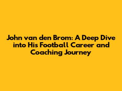 John van den Brom: A Deep Dive into His Football Career and Coaching Journey
