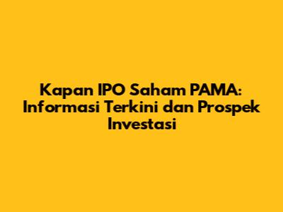 Kapan IPO Saham PAMA: Informasi Terkini dan Prospek Investasi