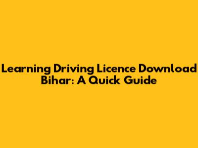 Learning Driving Licence Download Bihar: A Quick Guide
