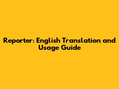Reporter: English Translation and Usage Guide