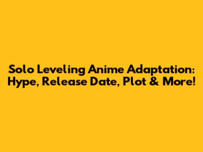 Solo Leveling Anime Adaptation: Hype, Release Date, Plot & More!